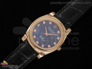 Cellini RG Blue Dial Diamond Markers Black Leather Strap Swiss Quartz