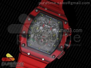 RM11-03 Chrono PVD Red Plastic Bezel and Caseback Skeleton Dial on Red Rubber Strap A7750