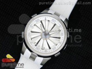 Turbine 44mm SS White/Black Rotating Dial White Inner Bezel on White Rubber Strap A23J