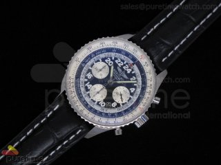 Navitimer Cosmonaute Stainless Steel Black Dial Leather Strap A7750