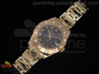 DateJust 35mm RG Black Dial Diamond Bezel on RG Bracelet