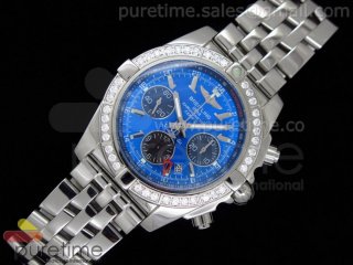 Chronomat B01 GMT SS Blue Dial Black Subdials Diamond Bezel on Bracelet