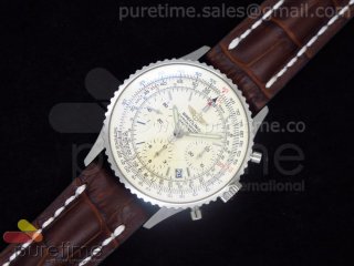 Navitimer Cosmonaute SS White Dial on Brown Leather Strap A7750