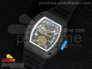 RM 036 White PVD Forge Carbon Bezel Skeleton Dial on Black Rubber Strap A23J