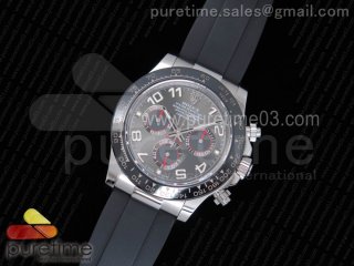 Daytona 116519 SS Gray Dial Numeral Markers on Black Rubber Strap A4130 (Free XS Strap)