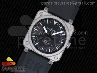 BR 03-92 Horograph Satin-polished Steel Black Dial on Black Rubber Strap MIYOTA 9015 (Free Nylon Strap)