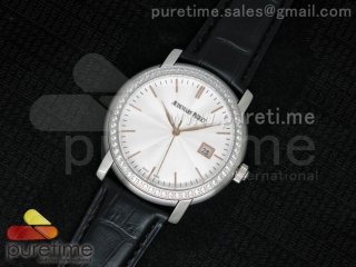 Jules Audemars SS White Dial Style 2 Diamonds Bezel on Black Leather Strap MIYOTA9015