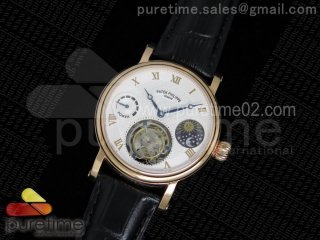 Classic Tourbillon RG White Textured Dial on Black Leather Strap