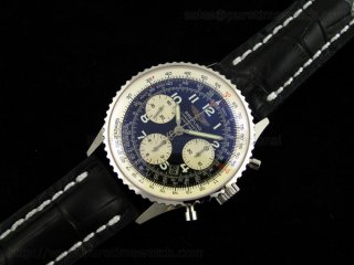 Navitimer SS Black Numeral Dial on Leather Strap