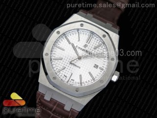 Royal Oak 41mm 15400 SS JF 1:1 Best Edition Silver Textured Dial on Brown Leather Strap A3120 V3