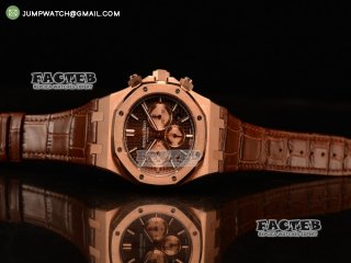 Audemars Piguet Royal Oak Chronograph Swiss Valjoux 7750 Rose Gold Case with Black Leather Strap Brown Dial and Gold Three Subdials 1:1 Original EF