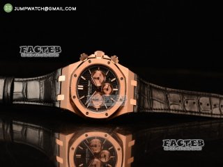 Audemars Piguet Royal Oak Chronograph Swiss Valjoux 7750 Rose Gold Case with Black Leather Strap Black Dial and Gold Three Subdials 1:1 Original EF