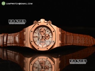 Audemars Piguet Royal Oak Chronograph Swiss Valjoux 7750 Rose Gold Case with Black Leather Strap White Dial and Gold Three Subdials 1:1 Original EF