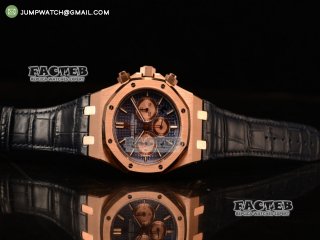 Audemars Piguet Royal Oak Chronograph Swiss Valjoux 7750 Rose Gold Case with Black Leather Strap Blue Dial and Gold Three Subdials 1:1 Original EF