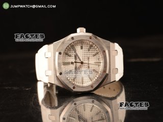 Audemars Piguet Royal Oak 41mm White Dial Automatic Clone Ap 3120 Movement White Leather Strap 15400ST.OO.1220ST.02 JH