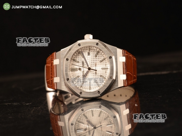 Audemars Piguet Royal Oak 41mm White Dial Automatic Clone Ap 3120 Movement Brown Leather Strap 15400ST.OO.1220ST.02 JH