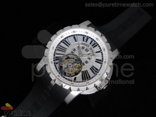 Excalibur Tourbillion SS White Dial on Black Rubber Strap