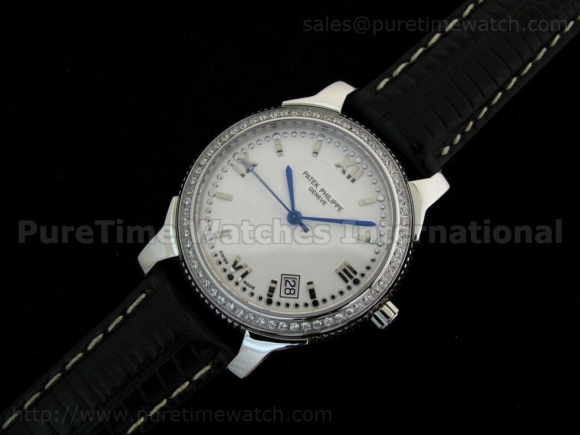 Calatrava Automatic SS White Dial on Black Leather Strap