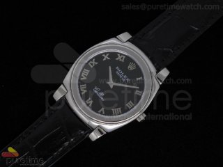 Cellini SS Black Roman Dial Leather Strap Swiss Quartz