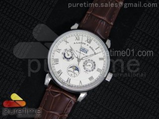 Saxonia Annual Calendar SS White Dial Silver Markers on Brown Leather Strap A21J