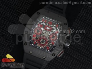 RM 011 PVD Forge Carbon Black Inner Bezel Red Markers Skeleton Dial on Black Rubber Strap A7750