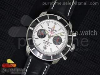 SuperOcean Heritage Chrono Panda SS White Dial Black Bezel on Black Leather Strap A7750