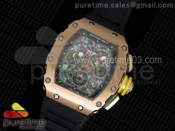 RM11-03 RG Chrono Black Inner Bezel Skeleton Dial on Black Rubber Strap A7750