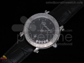 Happy Sport Round SS Black Textured Dial on Black Leather Strap RONDA Quartz