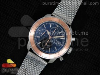 Super Ocean Heritage Chrono SS Black Dial on SS Mesh Bracelet A7750