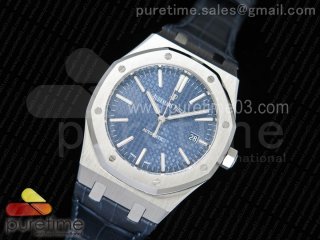 Royal Oak 41mm 15400 SS JF 1:1 Best Edition Blue Textured Dial on Blue Leather Strap A3120 V3