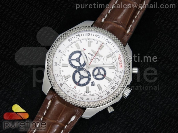 Bentley Special Edition Chrono SS White Dial Black Sub-Dials on Brown Leather Strap A7750