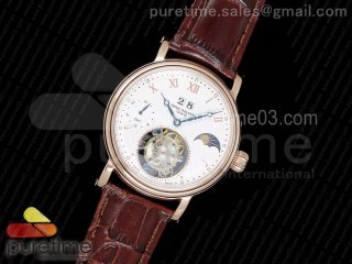 Classic Tourbillon RG GMT White Textured Dial on Brown Leather Strap