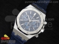 Royal Oak Chronograph SS Blue Textured Dial on Blue Leather Strap A7750