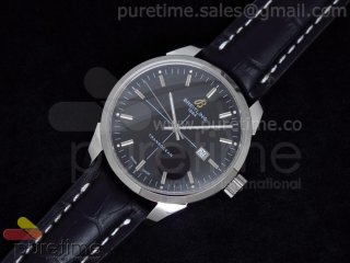 TransOcean SS Black Dial on Black Leather Strap A2892