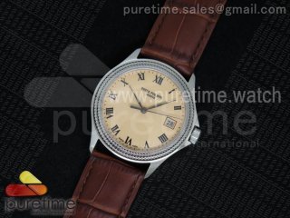 Calatrava Automatic SS Cream Dial on Black Leather Strap A324SC