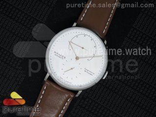 Lambda SS White Dial on Brown Leather Strap A1001