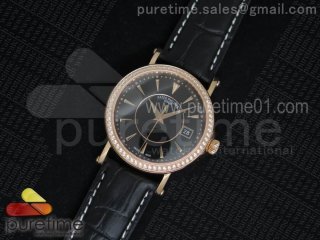 Calatrava 5153 RG Black Dial Diamonds Bezel on Black Leather Strap A324SC