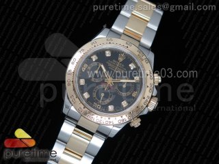 Daytona 116523 Thick YG Wrapped Black Dial Diamonds Markers on SS/YG Bracelet A7750