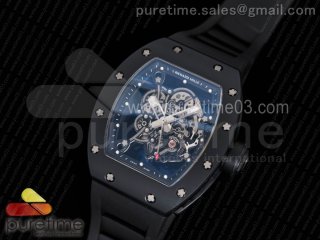 RM055 Real Ceramic Case KVF Best Edition Skeleton Dial Silver Hands on Black Rubber Strap MIYOTA8215