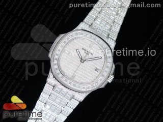 Nautilus Jumbo 5711 SS Full Paved Diamonds Dial Case and Bracelet Square Diamonds Bezel A324