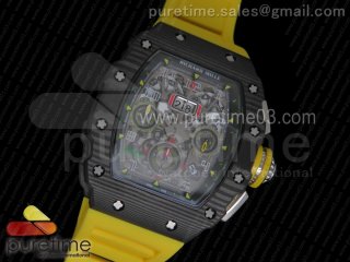RM11-03 Chrono PVD Forged Carbon Bezel and Caseback Skeleton Dial on Yellow Rubber Strap A7750