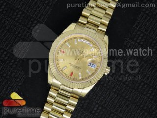 Day Date II YG Yellow Gold Dial White/Red Crystal Markers on YG Bracelet A3255