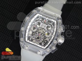 RM011 Transparent Case White Bezel Skeleton Dial on White Rubber Strap A7750