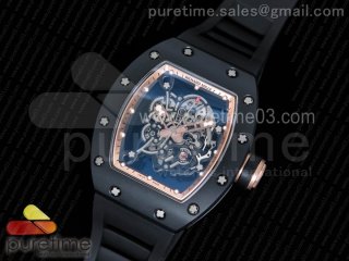 RM055 Real Ceramic Case KVF Best Edition Skeleton Dial Gold on Black Rubber Strap MIYOTA8215