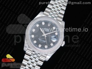 DateJust 41 126334 Noob 1:1 Best Edition Fluted Bezel Black Dial Diamonds Markers on SS Jubilee Bracelet A3235