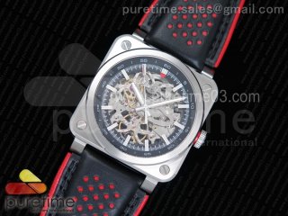 BR 03-92 AÉRO GT Skeleton Dial SS Markers on Black Leather Strap A23J