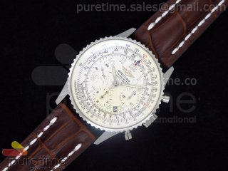 Navitimer Cosmonaute SS White Dial with Roman Numbers on Brown Leather Strap A7750