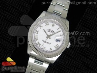 DateJust II SS Fluted Bezel White Dial Roman Numerals on SS Bracelet A3136