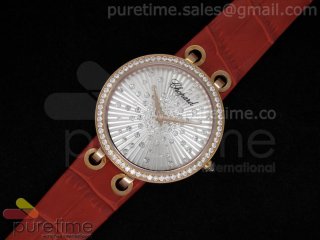 Xtravaganza RG Silver Dial Diamond Bezel on Red Leather Strap Swiss Quartz