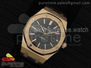 Royal Oak 41mm 15400 Lite RG Black Dial on Brown Leather Strap A3120